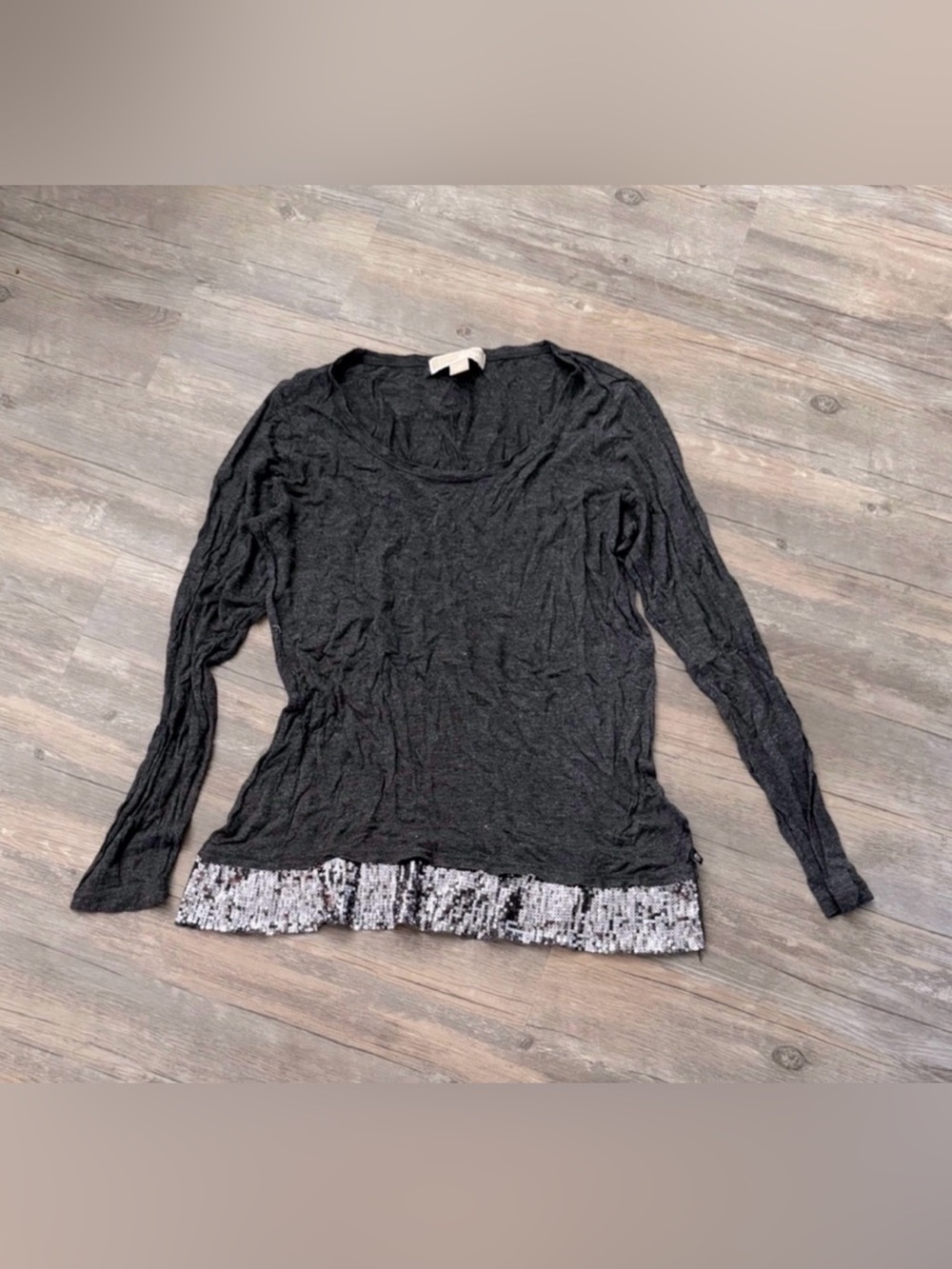Michael Kors Charcoal Slub Long Sleeve Top Size Medium
